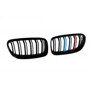 M3 style double ribbed kidney grilles, black lacquer with M decoration suitable for BMW 3 Series E90 sedan, E91 touring 2008-2012-image-6145677