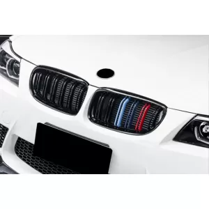 M3 style double ribbed kidney grilles, black lacquer with M decoration suitable for BMW 3 Series E90 sedan, E91 touring 2008-2012-image-6145679