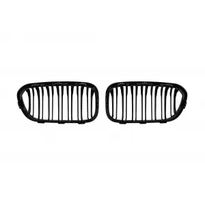 Double slat kidneys in black lacquer suitable for BMW 1 Series F20 with 5 doors, F21 with 3 doors 2015-2019-image-6145786