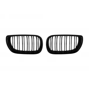Double slat kidney grilles in black lacquer suitable for BMW 3 Series E46 sedan, touring 2001-2005