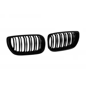 Double slat kidney grilles in black lacquer suitable for BMW 3 Series E46 sedan, touring 2001-2005