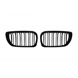 Double slat kidney grilles in black lacquer suitable for BMW 3 Series E46 sedan, touring 2001-2005