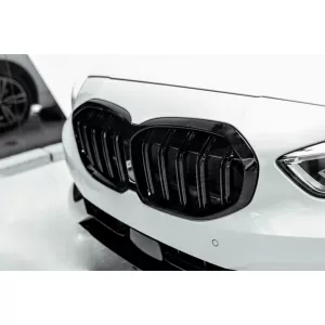 Double slat kidney grilles in black lacquer suitable for BMW 1 Series F40 after 2020