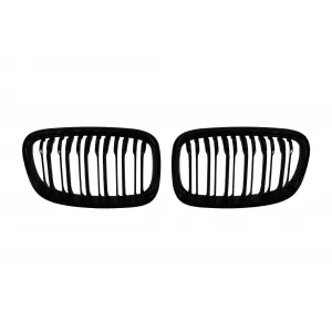 image-21-Double slat kidneys in black lacquer suitable for BMW 1 Series F20 with 5 doors, F21 with 3 doors 2011-2015