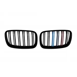image-25-Double slat kidneys in black lacquer with M decoration suitable for BMW X5 E70 2007-2013, X6 E71 2008-2011