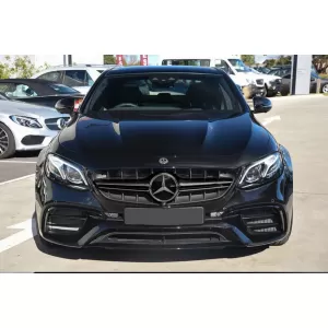 Grille laqué noir type E63 A Design adapté pour Mercedes Classe E W213 berline, S213 break, C238 coupé, A238 cabriolet 2016-2019 avec ouverture pour caméra-image-6145971