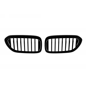 image-7-Single rib kidney grilles in black lacquer suitable for BMW 5 Series G30 sedan, G31 touring 2017-2020