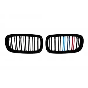 image-13-Double slat kidney grilles in black lacquer with M decoration suitable for BMW X5 F15 2014-2018, X6 F16 2015-2019