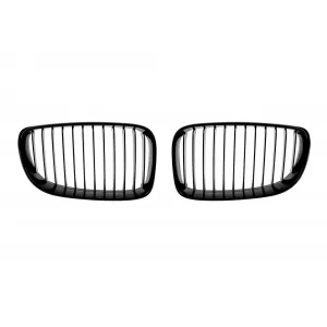 Single rib kidney grilles in black lacquer suitable for BMW 1 Series E81, E82, E87, E88 2007-2011