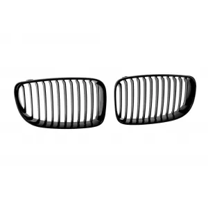 Single rib kidney grilles in black lacquer suitable for BMW 1 Series E81, E82, E87, E88 2007-2011