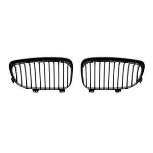 Single rib kidney grilles in black lacquer suitable for BMW 1 Series E81, E82, E87, E88 2007-2011