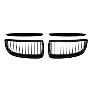 Single rib kidney grilles in black lacquer suitable for BMW 3 Series E90, E91 2005-2007