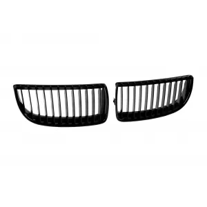 Single rib kidney grilles in black lacquer suitable for BMW 3 Series E90, E91 2005-2007