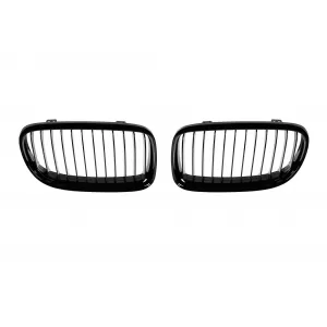 Single rib kidney grilles in black lacquer suitable for BMW 3 Series E90, E91 2008-2011