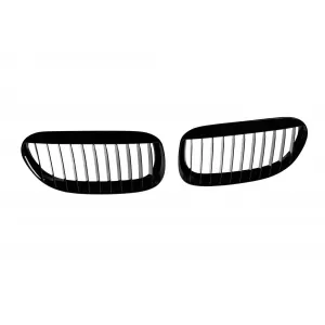 Single rib kidney grilles in black lacquer suitable for BMW 6 Series E63, E64 2003-2010