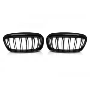 Double ribbed kidney grilles in black lacquer suitable for BMW 2 Series F45 Active Tourer, F46 Gran Tourer 2014-2018-image-6146939