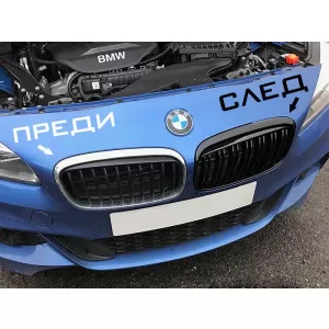 Double ribbed kidney grilles in black lacquer suitable for BMW 2 Series F45 Active Tourer, F46 Gran Tourer 2014-2018-image-6146942