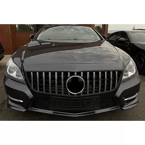 Ensemble de grilles type GT chrome/noir et grille centrale dans le pare-chocs adapté pour Mercedes CLS C218 2011-2014 équipé d'un pare-chocs sport A Design-image-6148069