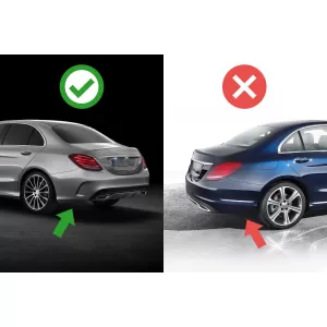 C63-Typ Diffusor mit schwarzen Endrohren geeignet für den hinteren A Design Stoßfänger an Mercedes C-Klasse W205 Limousine, S205 Kombi 2014-2020 -oo--oo-, mit schwarzem Zierleisten-image-6148686