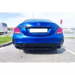 C63-Typ Diffusor mit schwarzen Endrohren geeignet für den hinteren A Design Stoßfänger an Mercedes C-Klasse W205 Limousine, S205 Kombi 2014-2020 -oo--oo-, mit schwarzem Zierleisten-image-6148688