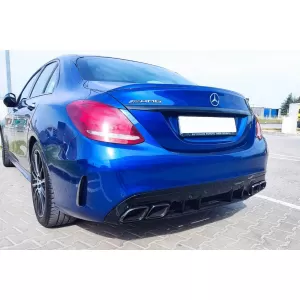 C63-Typ Diffusor mit schwarzen Endrohren geeignet für den hinteren A Design Stoßfänger an Mercedes C-Klasse W205 Limousine, S205 Kombi 2014-2020 -oo--oo-, mit schwarzem Zierleisten-image-6148689