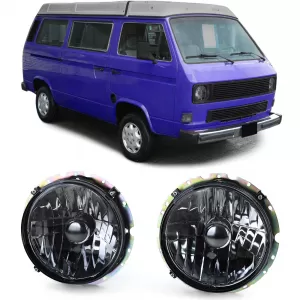 Clear glass headlights black smoke H4 pair for VW T3 79-92