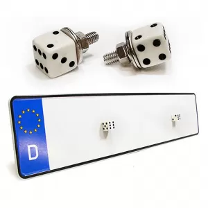 License plate screws - white dice - new