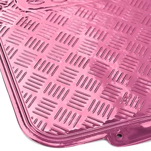 Car Rubber Floor Mat Set 4pcs Aluminum Checker Plate Look Universal Chrome Pink