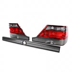 Fanali posteriori in vetro trasparente rossi e neri con striscia di bloccaggio adatti per Mercedes S W140 94-98-image-6190535