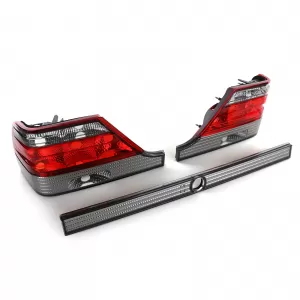 Fanali posteriori in vetro trasparente rossi e neri con striscia di bloccaggio adatti per Mercedes S W140 94-98-image-6190537