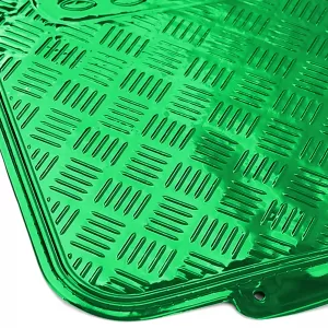 Car Rubber Floor Mat Set 4pcs Aluminum Checker Plate Look Universal Chrome Green