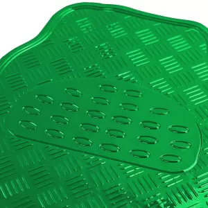 Car Rubber Floor Mat Set 4pcs Aluminum Checker Plate Look Universal Chrome Green
