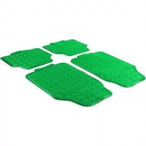 Car Rubber Floor Mat Set 4pcs Aluminum Checker Plate Look Universal Chrome Green