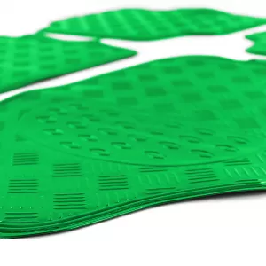 Car Rubber Floor Mat Set 4pcs Aluminum Checker Plate Look Universal Chrome Green