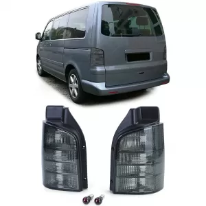 Clear glass taillights black smoke set for VW Bus T5 2003-2009 with tailgate