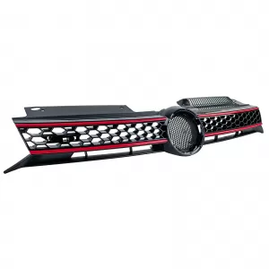 Radiator grille black gloss with red strips suitable for VW Golf 6 including GTI 08-13