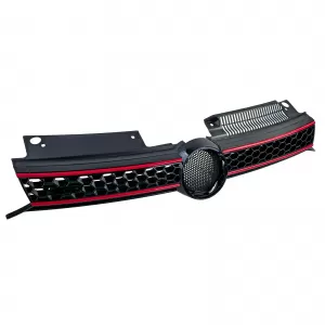 Radiator grille black gloss with red strips suitable for VW Golf 6 including GTI 08-13