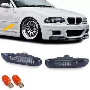 Clear glass side indicators black smoke pair suitable for 3 Series BMW E46 98-03