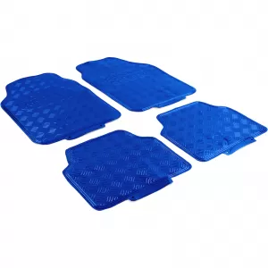 Car Rubber Floor Mat Set 4pcs Aluminum Checker Plate Look Universal Chrome Blue-image-6190949