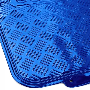 Car Rubber Floor Mat Set 4pcs Aluminum Checker Plate Look Universal Chrome Blue-image-6190950