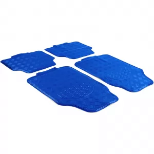 Car Rubber Floor Mat Set 4pcs Aluminum Checker Plate Look Universal Chrome Blue-image-6190952