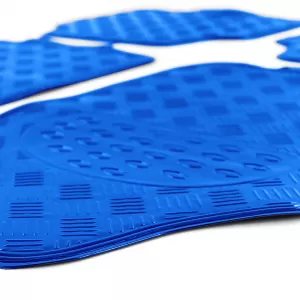 Car Rubber Floor Mat Set 4pcs Aluminum Checker Plate Look Universal Chrome Blue-image-6190953