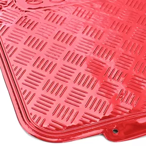 Car Rubber Floor Mat Set 4pcs Aluminum Checker Plate Look Universal Chrome Red