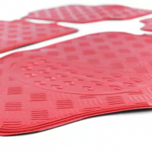 Car Rubber Floor Mat Set 4pcs Aluminum Checker Plate Look Universal Chrome Red