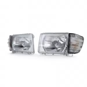 Set di fari senza LWR a 6 pin con indicatori bianchi adatto per Mercedes SL R107 SLC C107-image-6191251