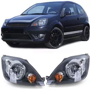 Headlights H4 Black with Motor Pair for Ford Fiesta JH JD 05-07