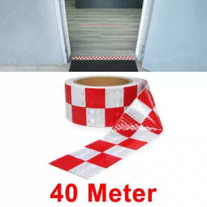 Bandă de semnalizare bandă de marcare bandă de barieră autoadezivă reflectorizantă cu carouri 40m-image-6191655