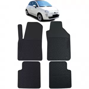 Car Rubber Floor Mats Black Premium Set for Fiat 500 500C 2007-2022