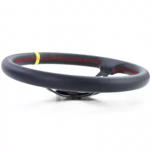 Dish-shaped sports steering wheel leather black with yellow 12 o'clock marking, Ø 350 mm
