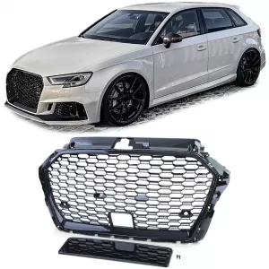 image-64-Sport hűtőrács méhsejt mintás fényes fekete Audi A3 8V 16-20 ACC-vel